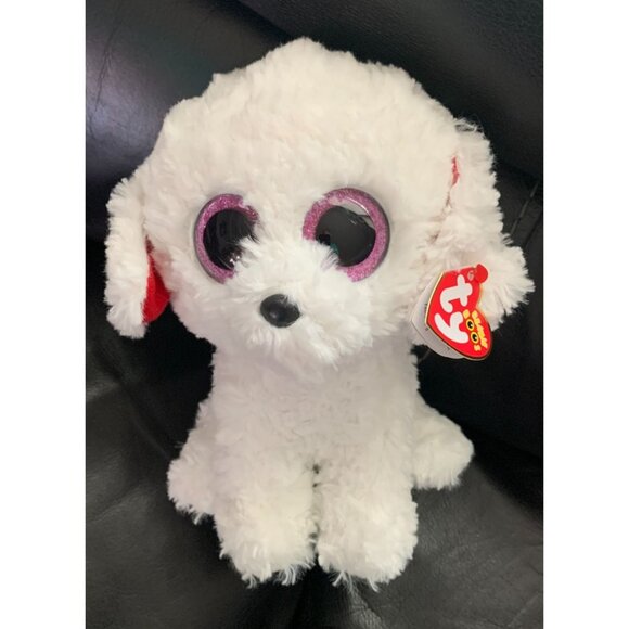 New Ty Beanie Boos Medium 9 in White Puppy Dog Honey Bun Curly Plush Stuffed Ani - Picture 1 of 6